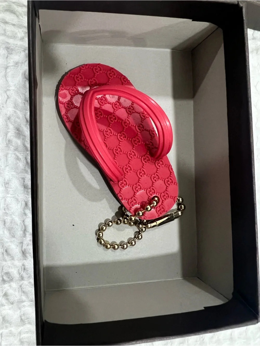 Gucci Red Flip-Flop Keychain with Gold Chain